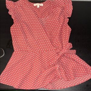 Polka Dot Tie-Waist Flutter Sleeve Blouse - Pink